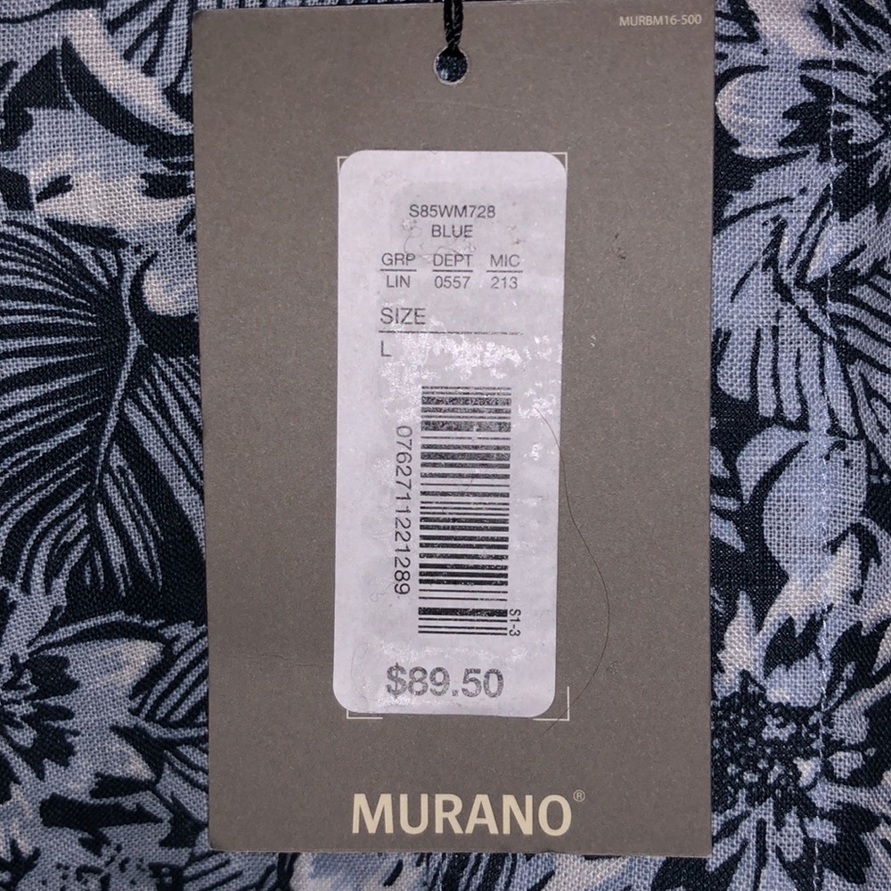 Murano Blue & White Floral Linen Long Sleeve Button Down Shirt L - Picture 3 of 7